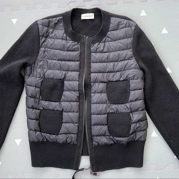 MONCLER Padded Panel Knitted Cardigan, Size XS, Color Black - Picture 2 of 10